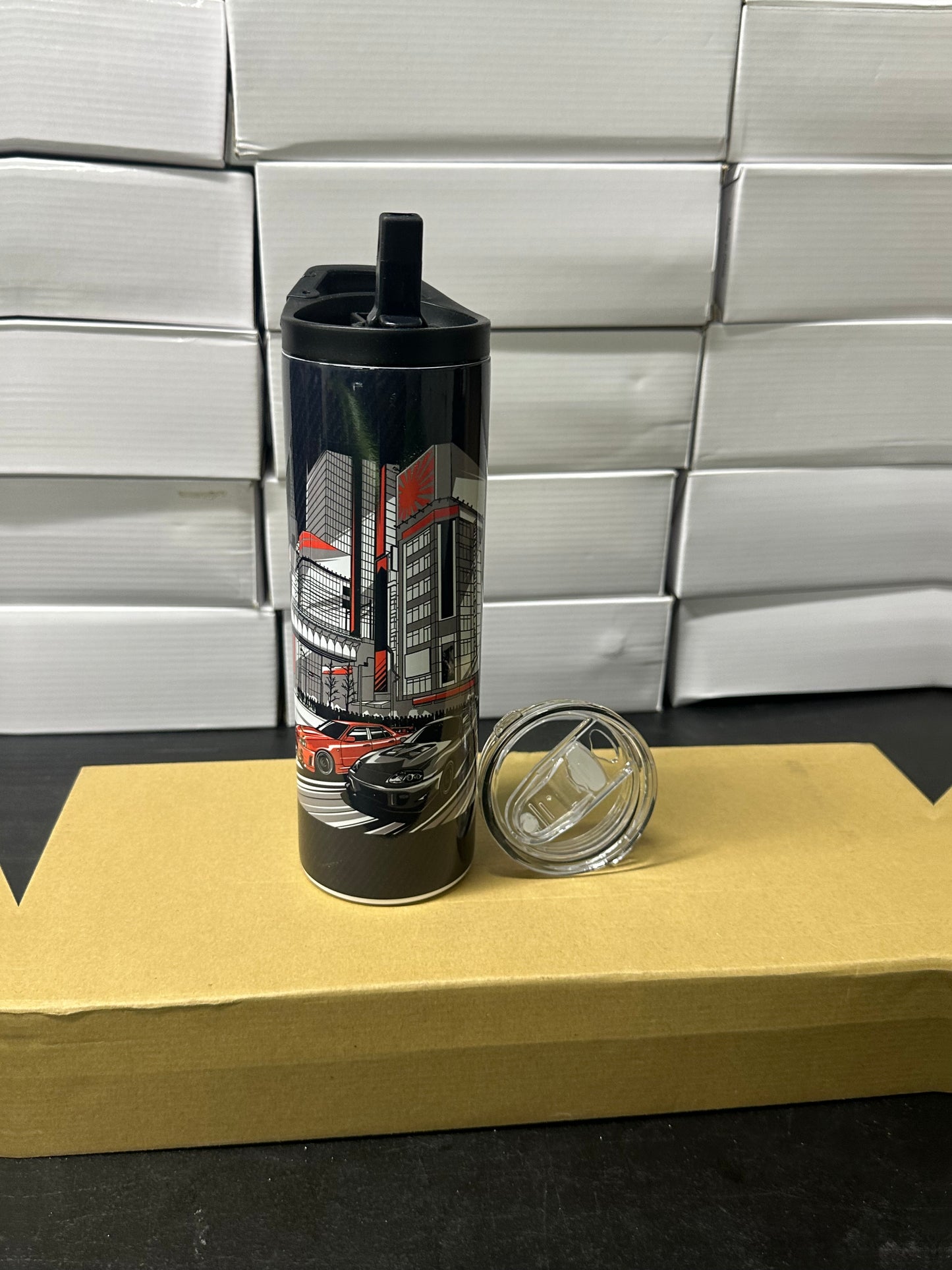 Supra & skyline city carbon tumbler