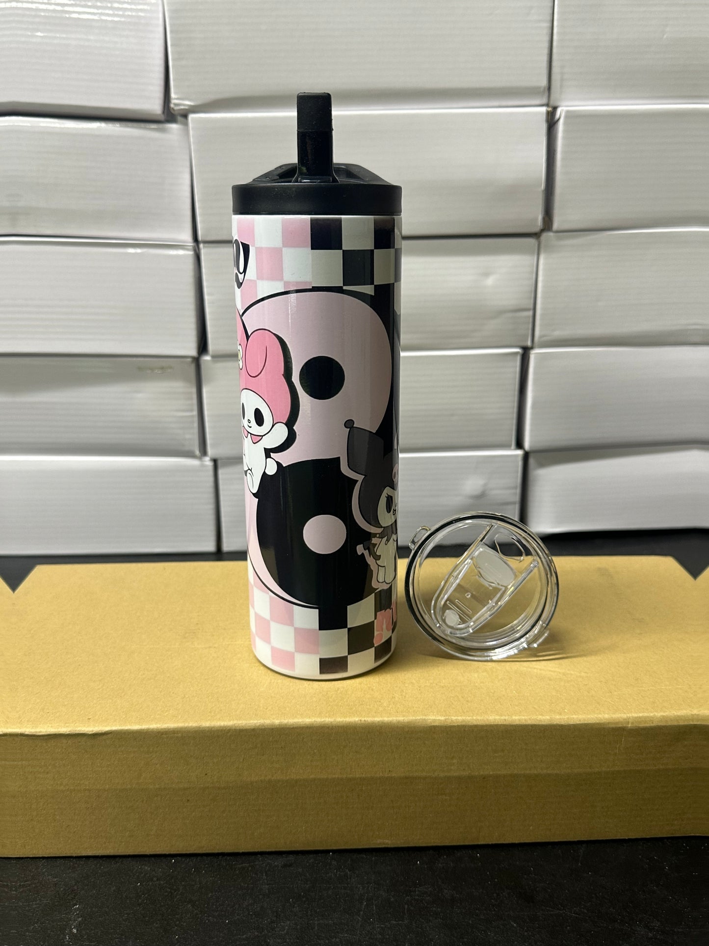 Kuromi & melody checkered tumbler