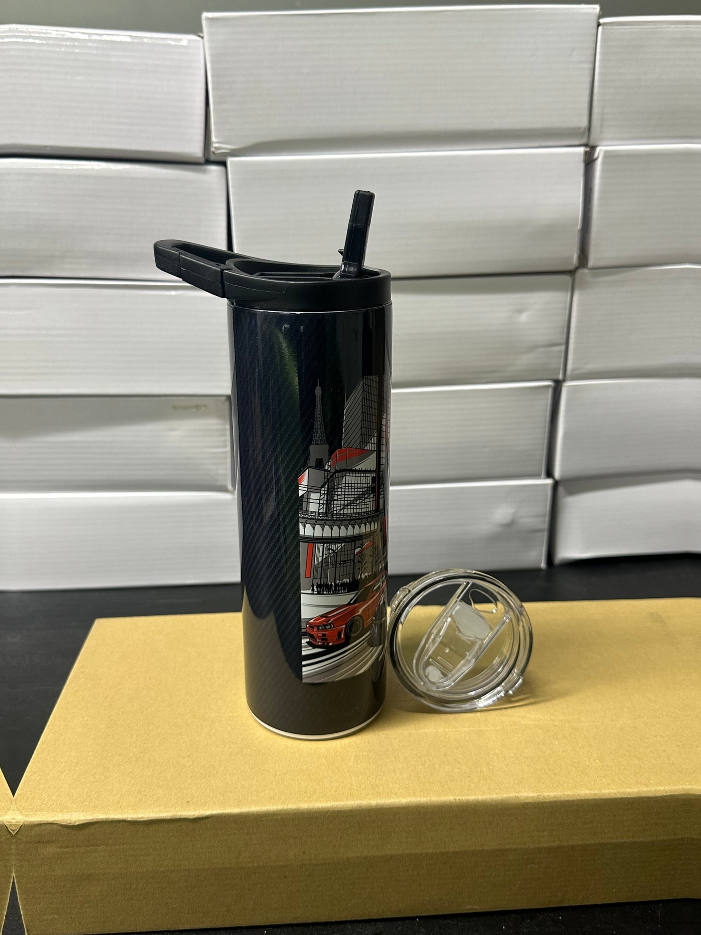 Supra & skyline city carbon tumbler