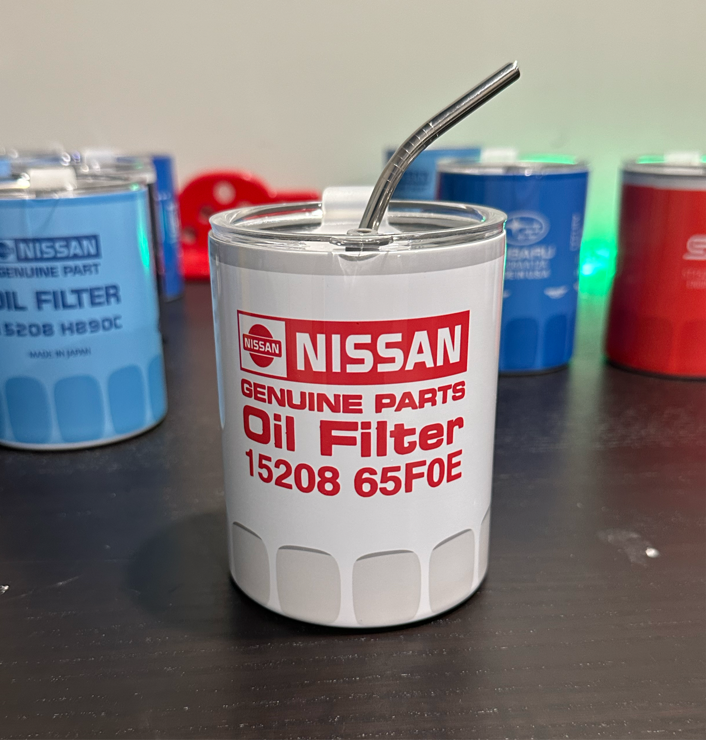 Nissan red oil filter cup tumbler